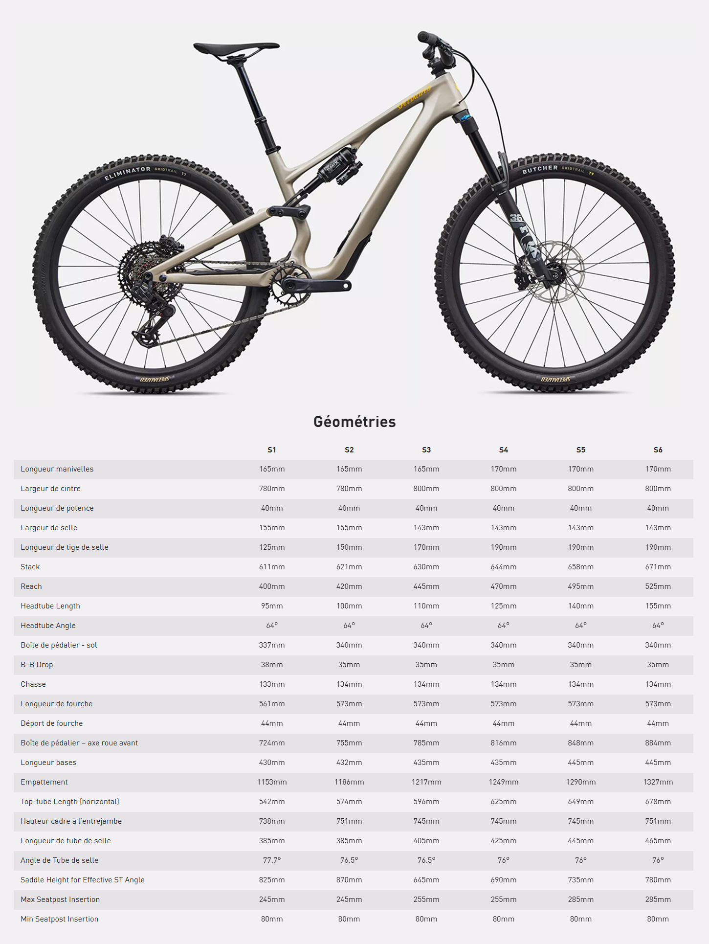 Guide de taille du vélo Stumpjumper 15 EVO Comp année 2026